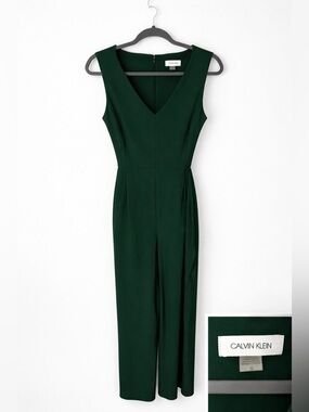 Calvin Klein Deep Green V-Neck Sleeveless Jumpsuit